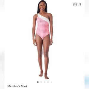 Pink and White Asymetrical Swimsuit